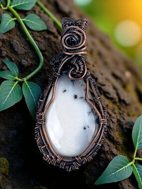 Artisan Dendritic Opal Copper Wire Wrapped Pendant